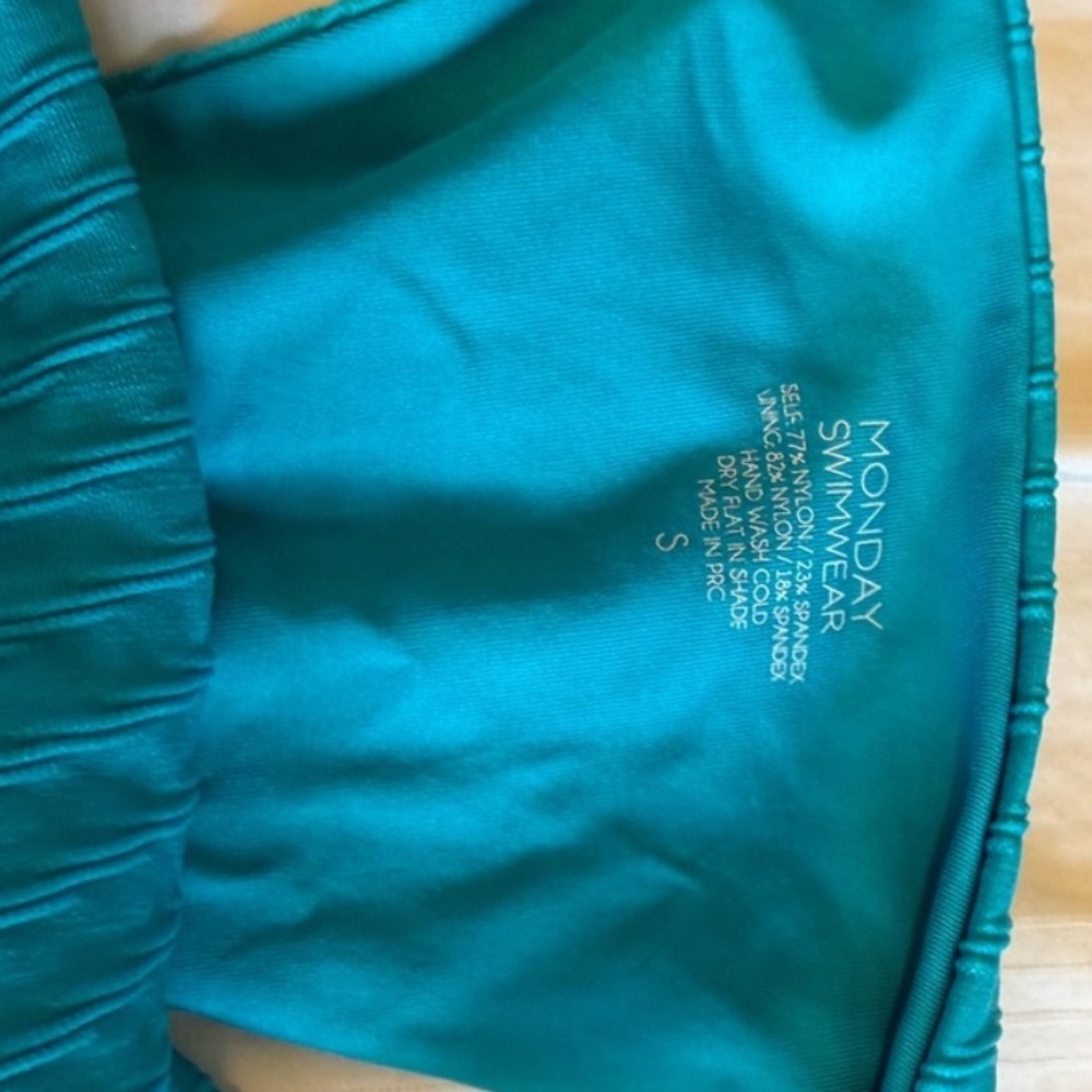 Monday Swimwear Teal Ribbed Triangle String Bikini Set - Picture 2 of 3